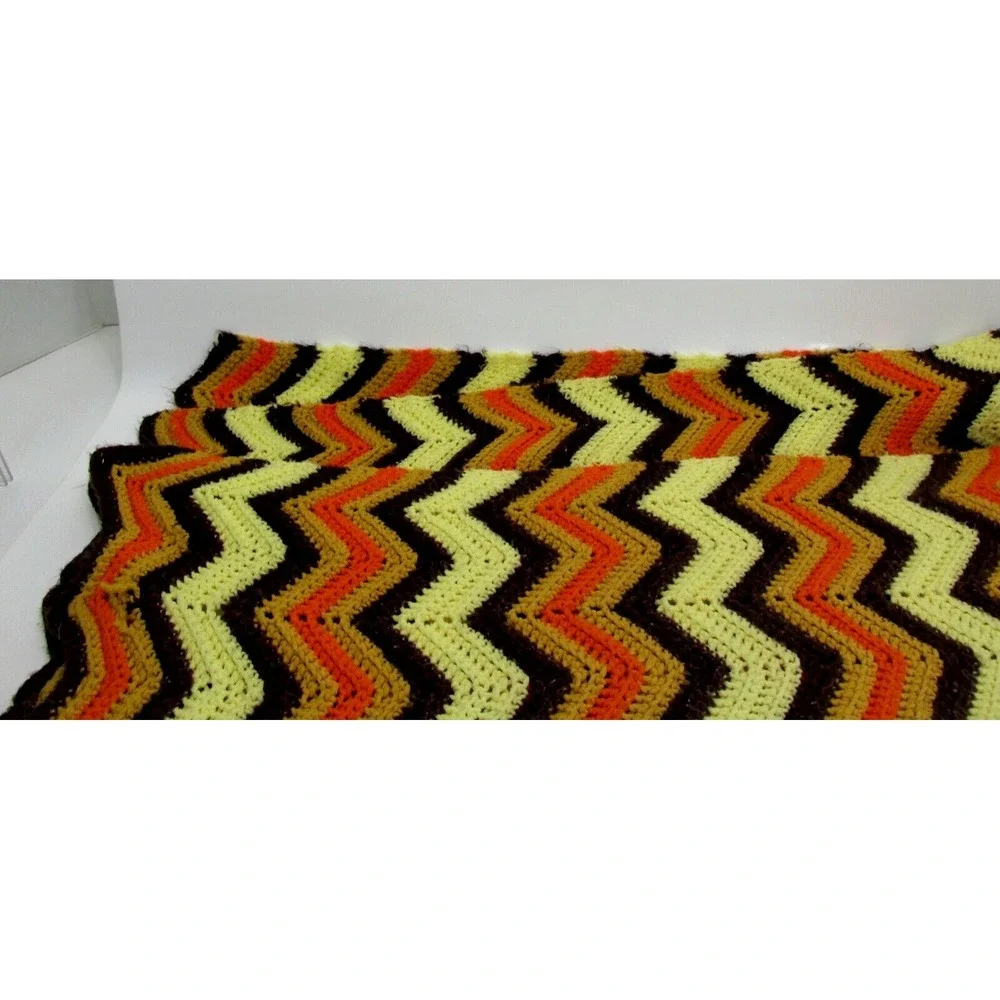 Vintage Handmade Afghan Crochet Blanket zigzag designs. Neutral Colors 77
